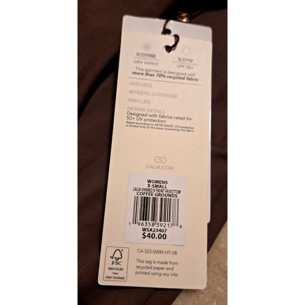 Calia Shirred V Front High Rise Swim Bottom Womens XS Coffee Grounds NWT - Picture 6 of 8